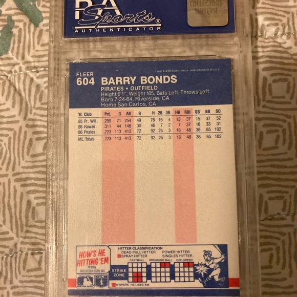 Barry Bonds 1987 Fleer PSA Mint 9 #604 - Picture 2 of 2